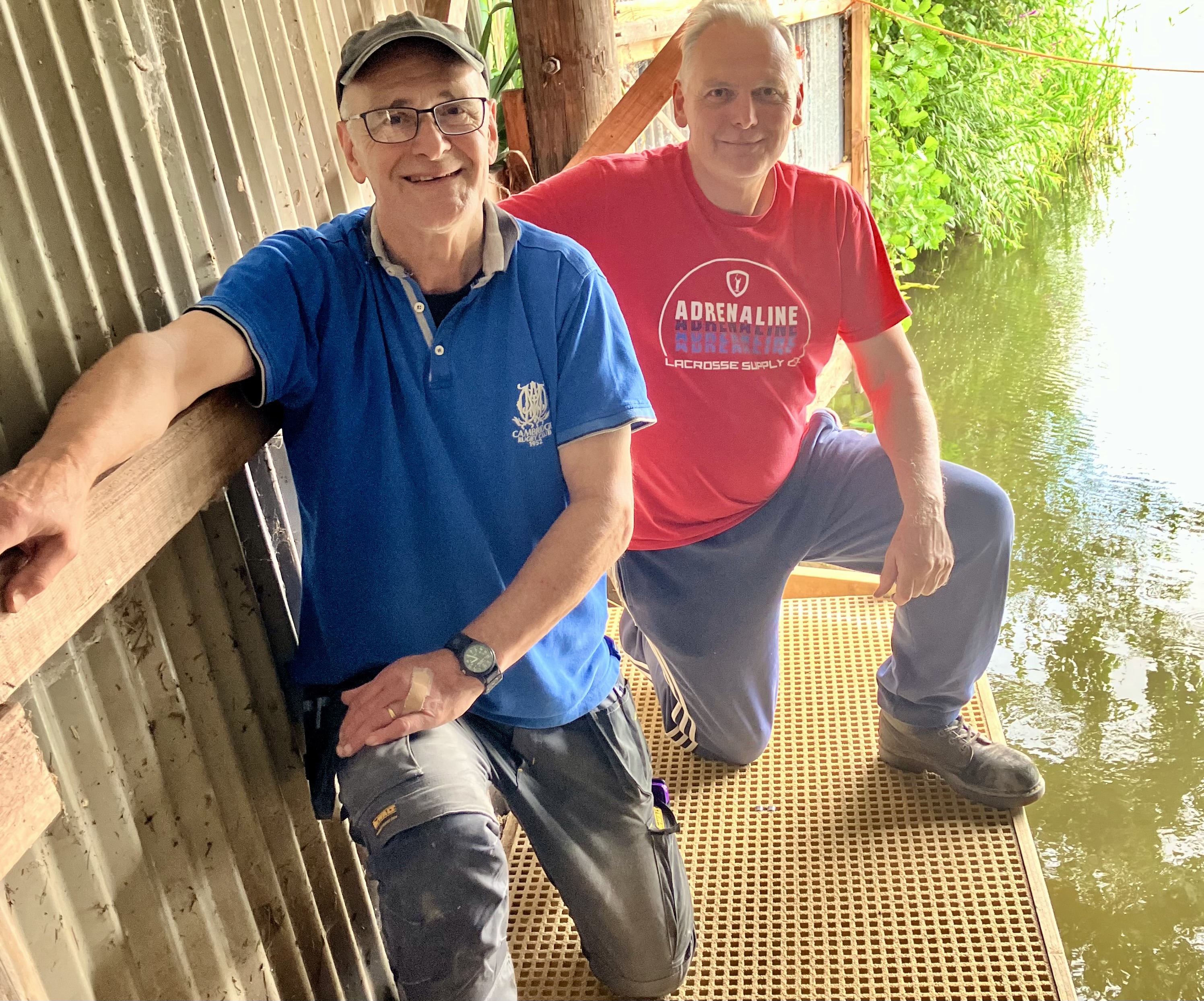 Jetty-builders: Richard McCulloch (Llangorse Sailing Club’s Chief Instructor) and John Farmer, on the new boat-house jetty.